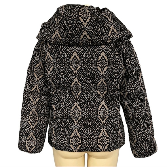 Nine West Velvet Satin Black Beige Damask Paisley Down Puffer Jacket Size Large - Picture 3 of 9